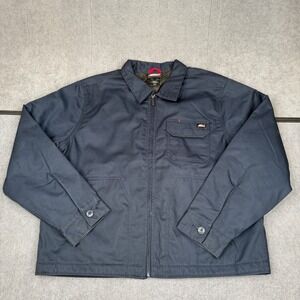 Genuine Dickies Mens Navy Blue Quilted Lined Zip Up Work Jacket Coat Large L